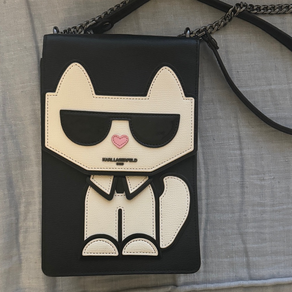 Karl Lagerfeld Black and Cream Cat Shoulder Bag BRAND NEW